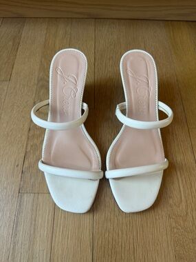 J. Crew White Double-Strap Slide Heels with Blush Insole